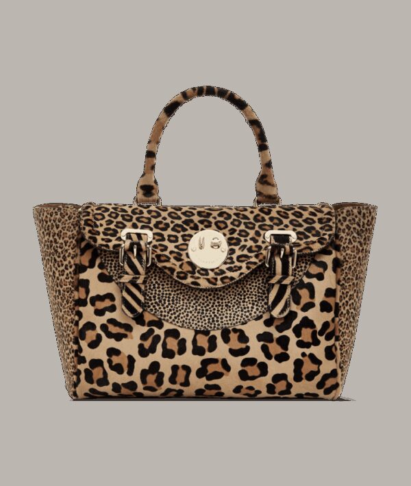 Leopard Print Calf Hair Satchel Handbag